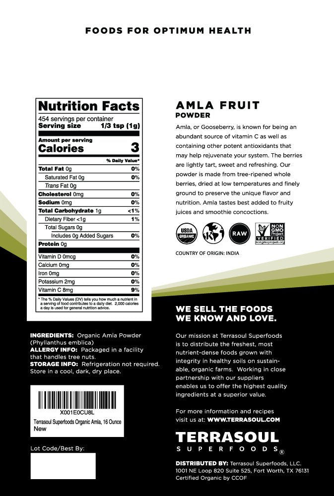Terrasoul Superfoods Polvo de Amla Orgánico (Amalaki), 4 Libras - Rico en Vitamina C Antioxidante | Apoya la Inmunidad