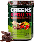 Nutrology Greens & Fruits Powder - Mezcla de frutas y verduras, remolacha, setas, probióticos, enzimas digestivas, fibra, antioxidantes - Sabor Chocolate - 30 raciones
