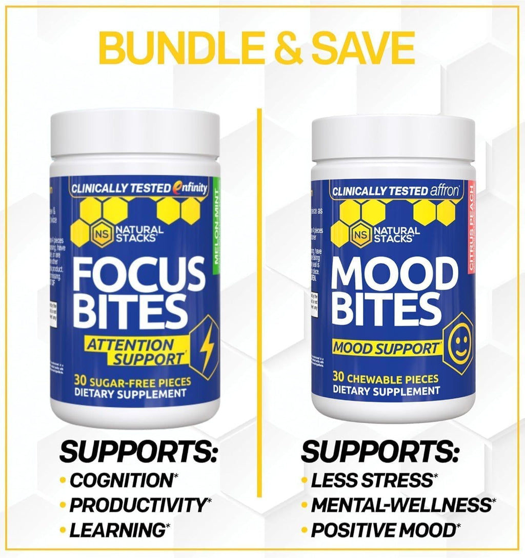 Mood Bites - Suplemento de Azafrán y Vitamina B3 para el Estado de Ánimo y Estrés - 30 Comprimidos Masticables Sabor Melocotón Cítrico