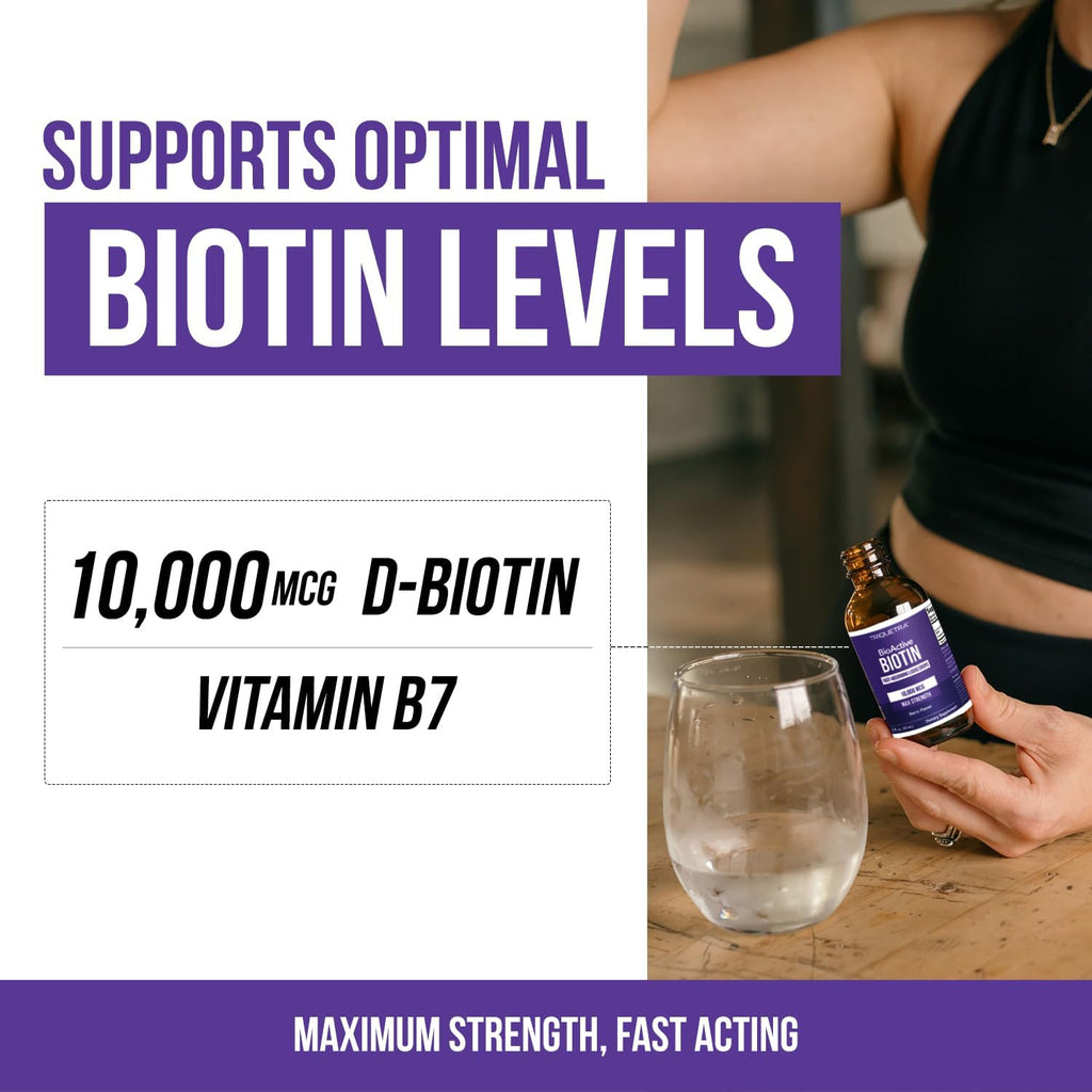 Biotina Líquida 10.000 mcg – Gotas Sublinguales – Sabor Natural a Bayas – 180 Servicios (59 ml)