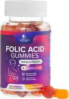 Gominolas de Ácido Fólico para Mujeres - Folato 785 mcg - Vitaminas Prenatales - 60 Gominolas