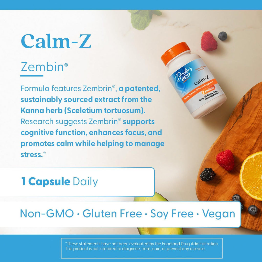 Doctor's Best Calm-Z - Suplemento de Zembrin (Sceletium tortuosum) 25 mg, 60 Cápsulas