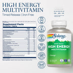 SOLARAY High Energy Multivitamin – Sin Hierro, 1 al Día, Liberación Prolongada, Base de Alimentos Integrales y Hierbas, 120 Cápsulas Veganas