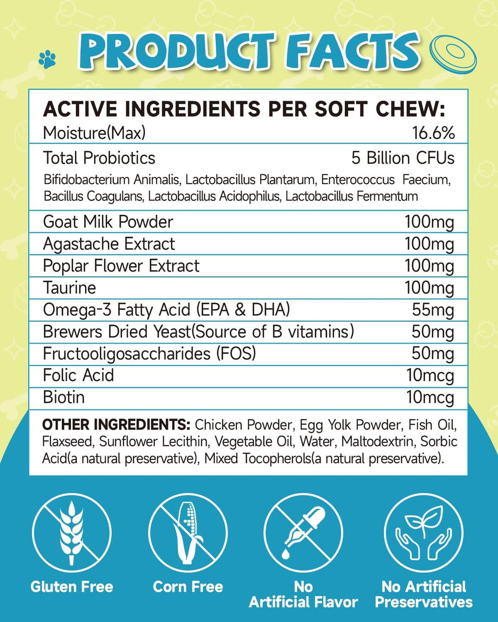 Probióticos para Perros con Prebióticos, Leche de Cabra, Omega 3 y Vitaminas - 120 Masticables