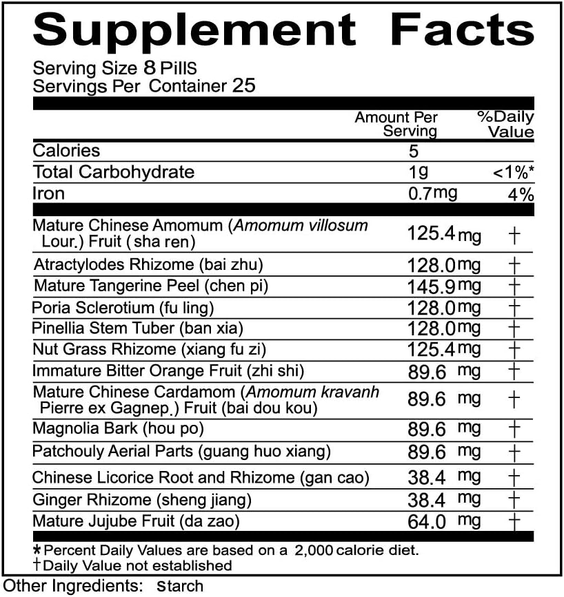 Solstice Medicine Company Xiang Sha Yang Wei Wan Suplemento Herbal (200 Comprimidos)