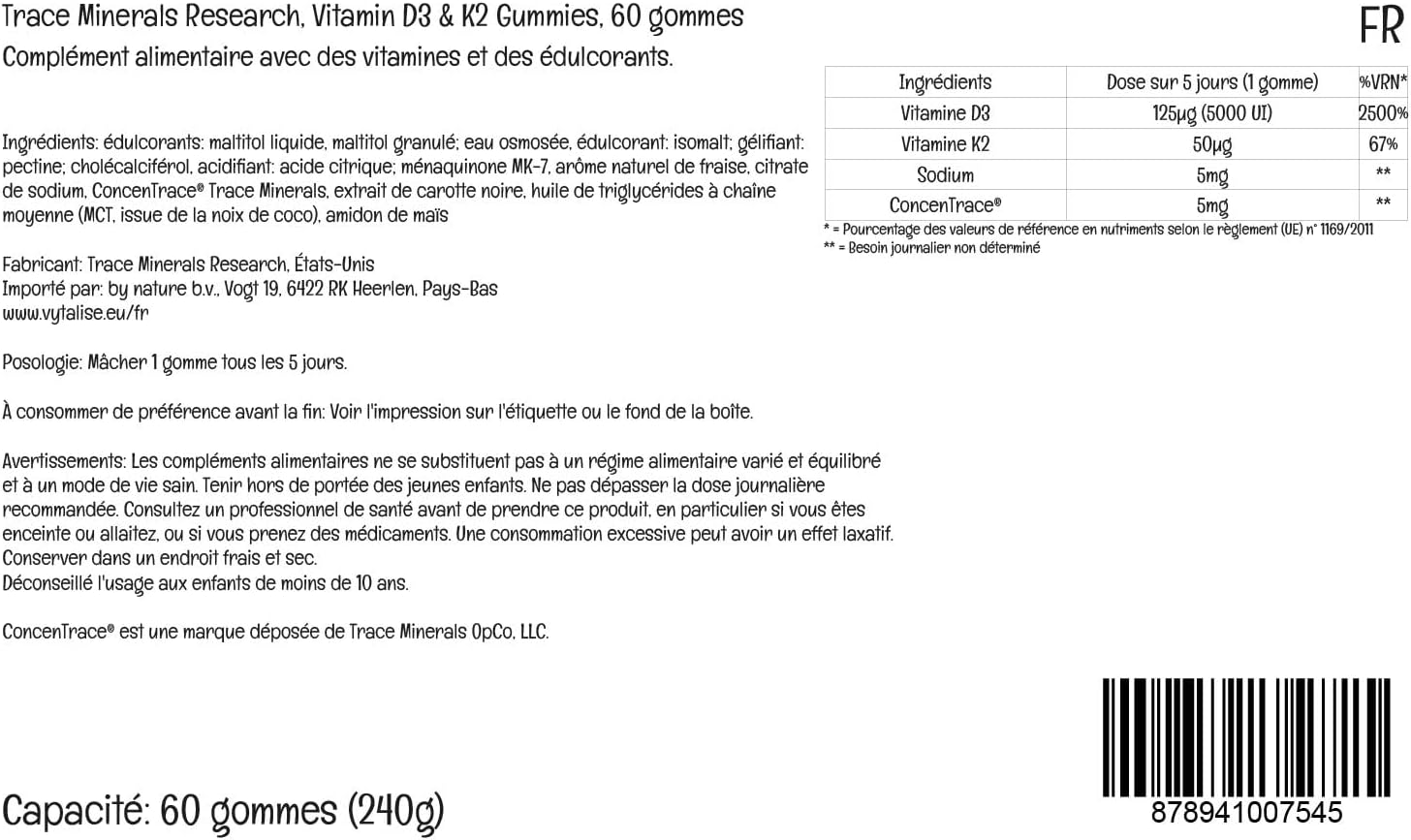 Trace Minerals Vitamin D3 + K2 Gummies - 60 gominolas veganas