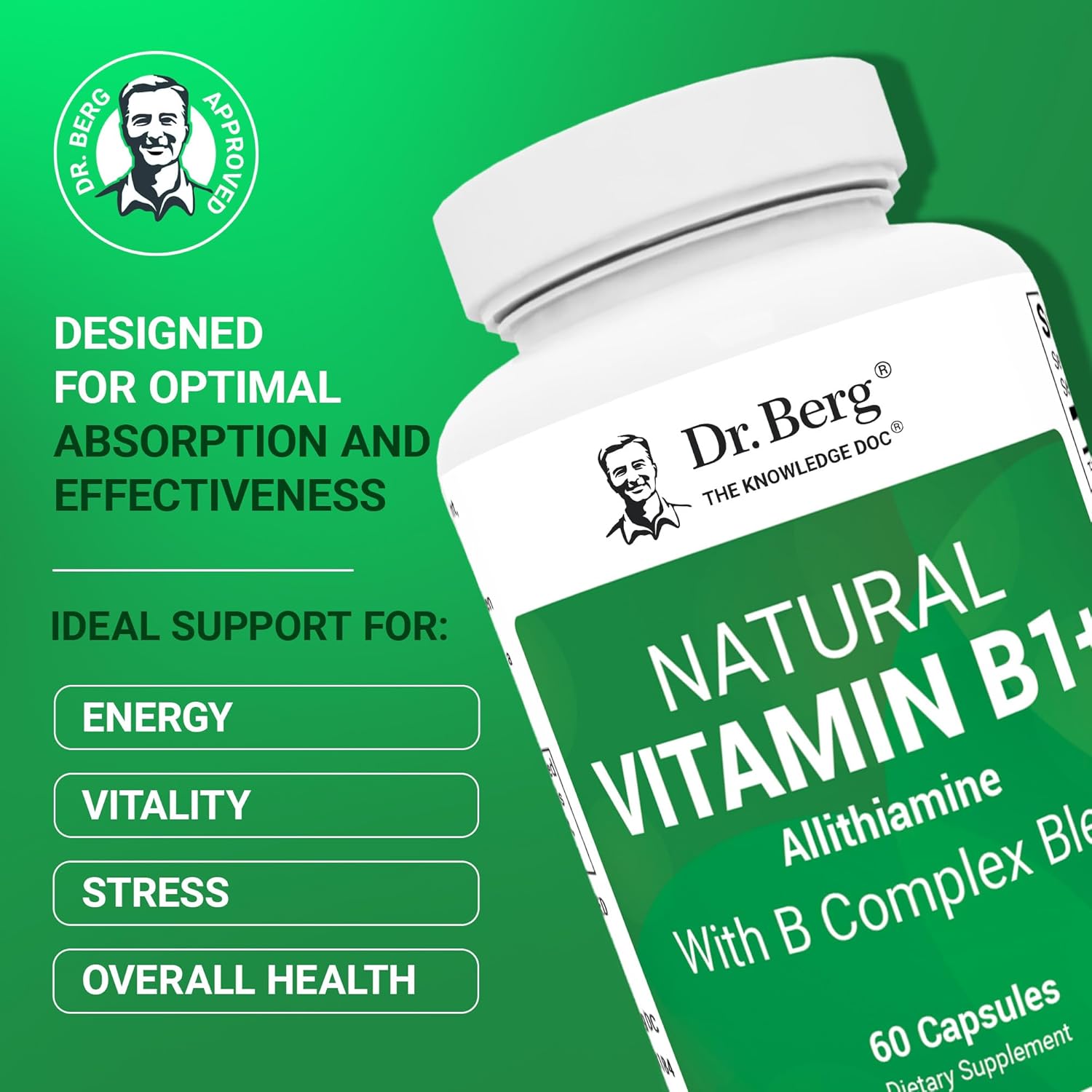 Dr. Berg Complejo de Vitaminas B1, B6, B12 con Allithiamine - 60 Cápsulas