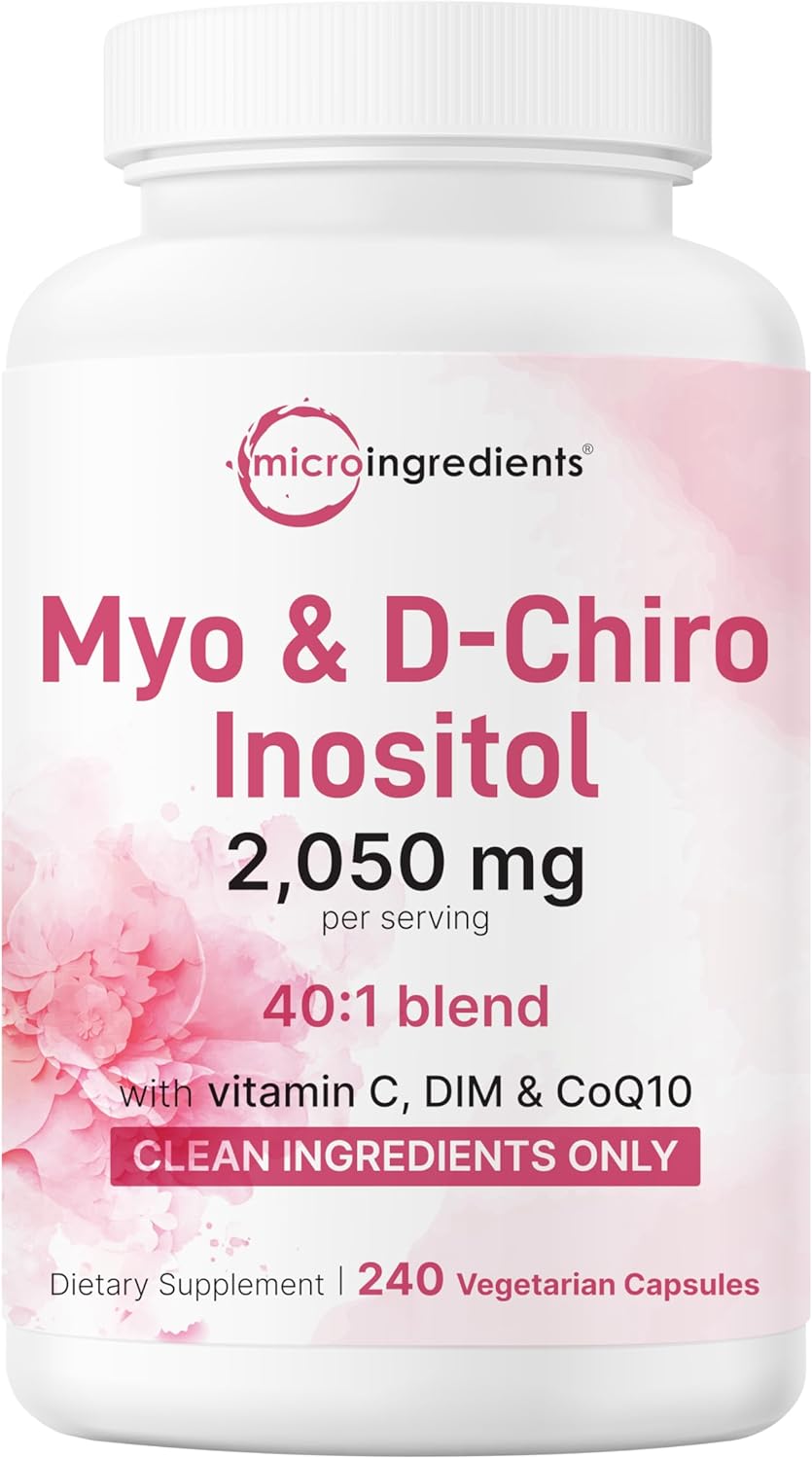 Myo-Inositol & D-Chiro Inositol 2,050mg | 240 Veggie Capsules + Vitamin C, Folate, DIM, & CoQ10 | Inositol Supplement for Women | 40:1 Ratio | Filler Free