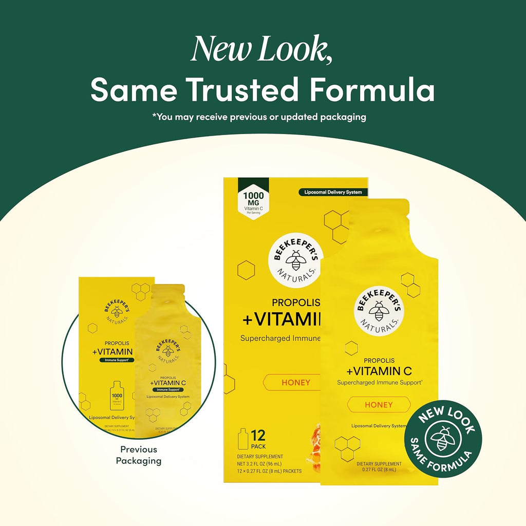 Vitamina C Liposomal con Propóleo y Miel de Beekeeper's Naturals, 1000 mg, 12 Sobres