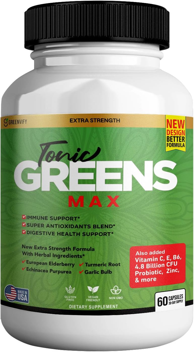 GREENVIFY Tonic Greens Max - Suplemento de Apoyo Inmunológico y Digestivo, 60 Cápsulas