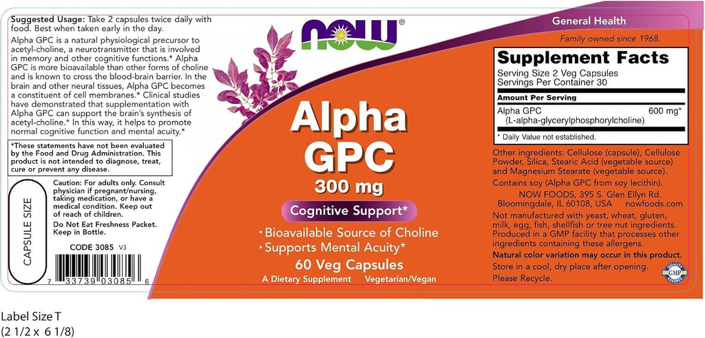 NOW Foods Alpha GPC 300 mg - 60 cápsulas (paquete de 3)