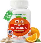 VitaWorks Vitamina C Masticable para Niños | 250 mg | Sabor Naranja Natural | Vegano, Sin Gluten | 120 Comprimidos