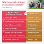 NutraChamps Complete Liquid Multivitamins | Sin Azúcar Añadido | Vitaminas para Mujeres, Hombres y Niños | Suplemento Multivitamínico Líquido Vegano | Energía, Inmunidad y Belleza