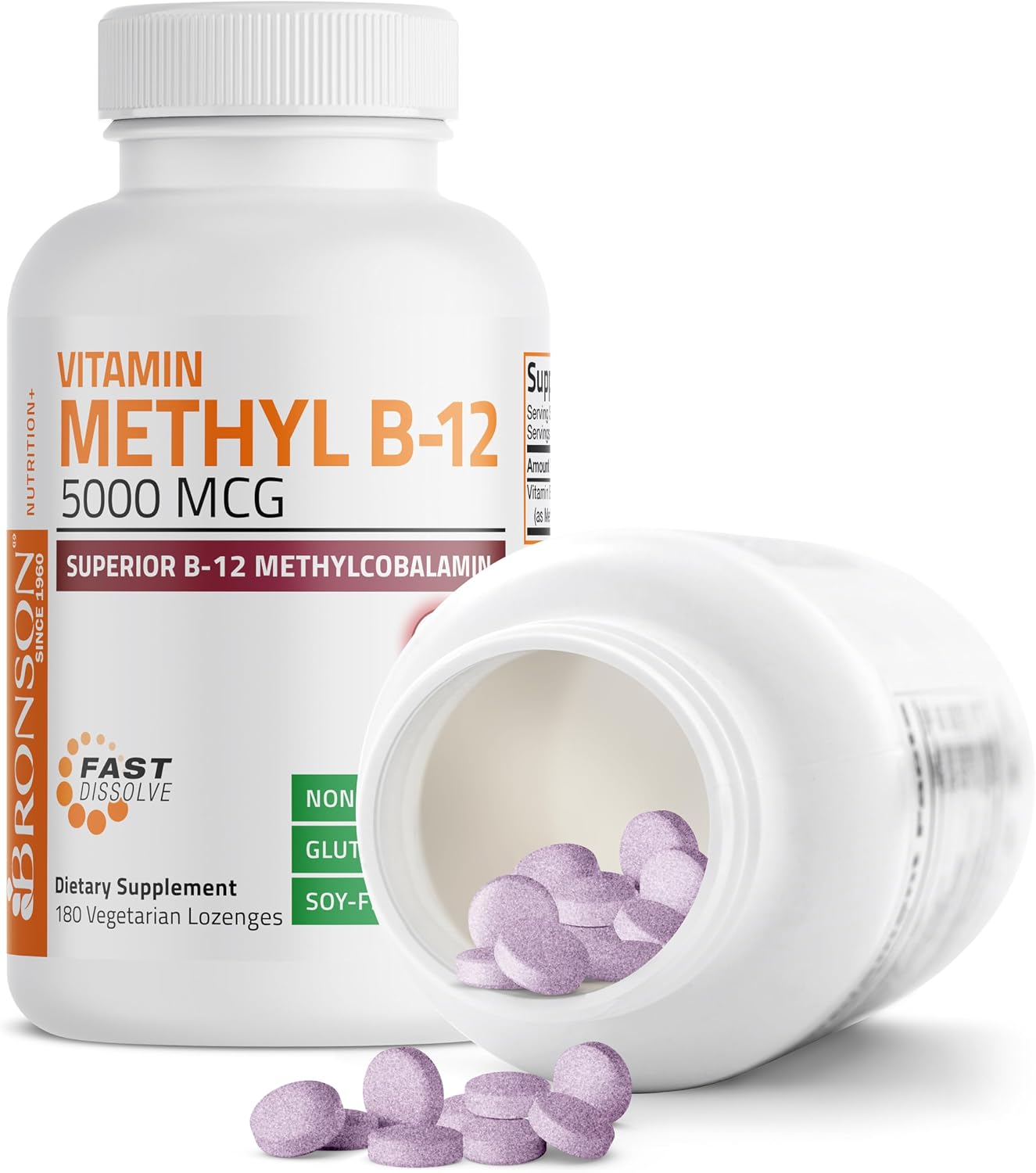 Bronson Methyl B12 5000 mcg - Vitamina B12 Metilcobalamina, 180 comprimidos bucodispersables