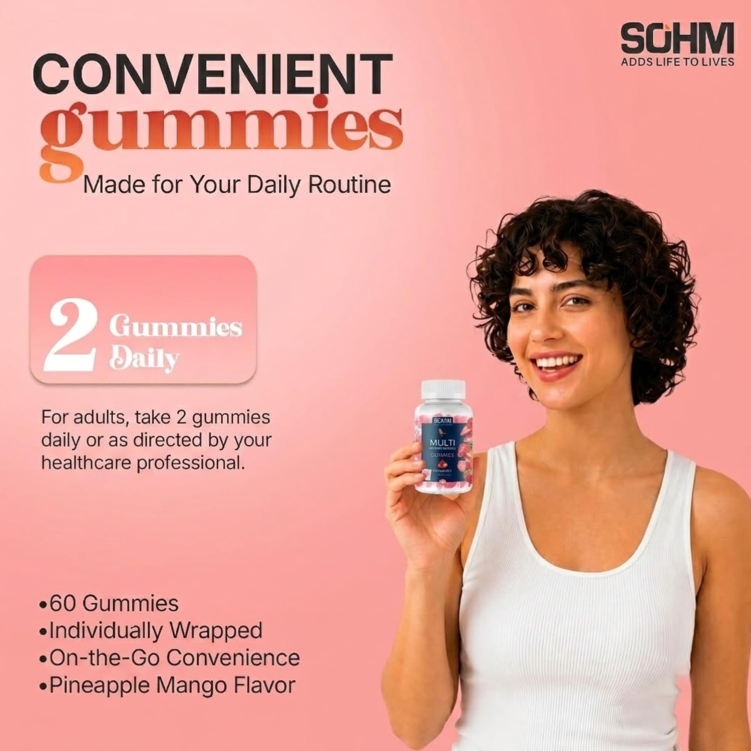 SOHM Multivitamin Gummies para Hombres y Mujeres, 60 unidades – Gomitas diarias con Vitaminas A, C, D3, E y Ácido Fólico