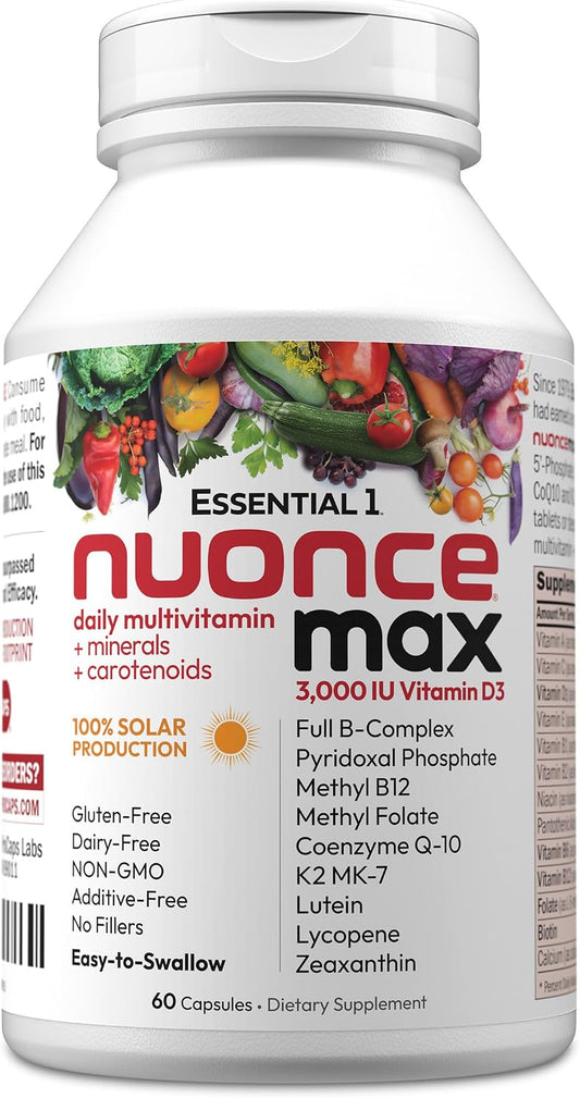 ANDREW LESSMAN Essential-1 nuonce max Multivitamínico con 3000 UI Vitamina D3, 100 mcg Metil B12, CoQ10, Luteína, 60 Cápsulas