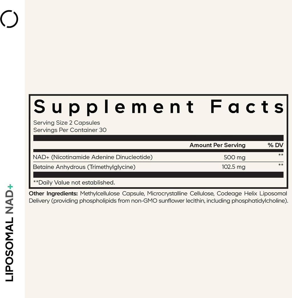 Codeage NAD+ Liposomal 500 mg con Betaína Anhidra - 60 Cápsulas