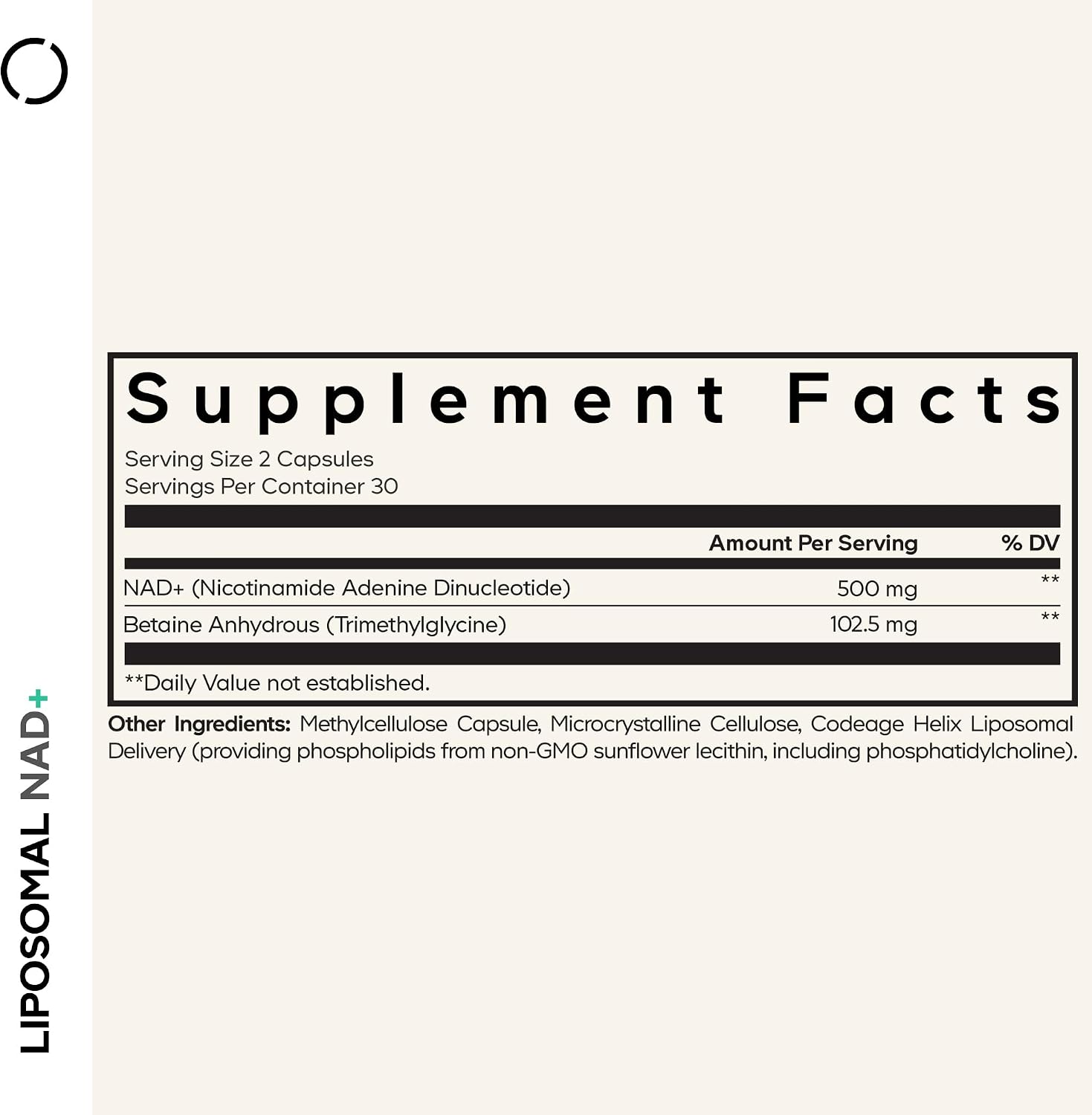 Codeage NAD+ Liposomal 500 mg con Betaína Anhidra - 60 Cápsulas