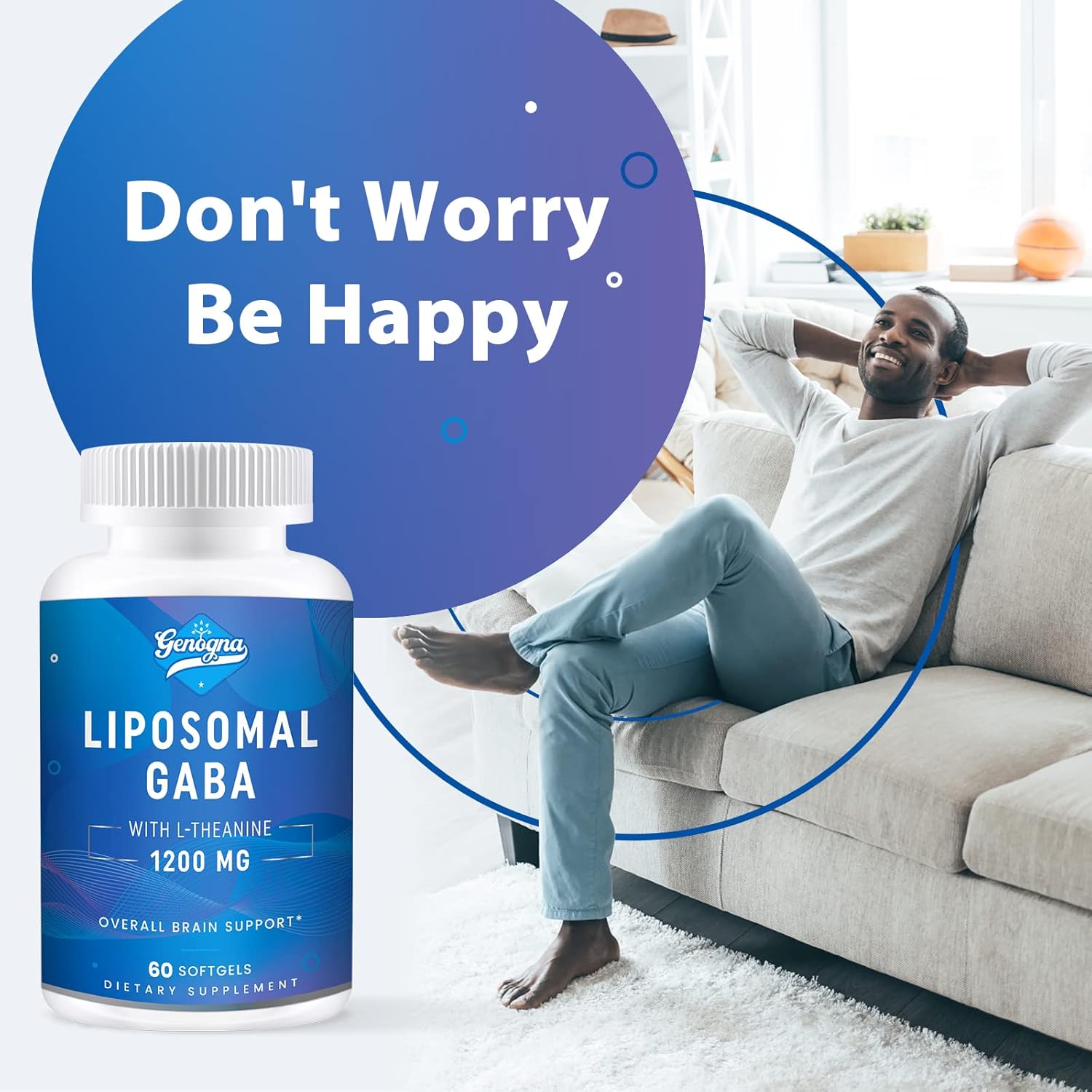 Genogna Liposomal GABA con L-Theanine 1200mg Complemento Alimenticio para Adultos (60 Cápsulas)