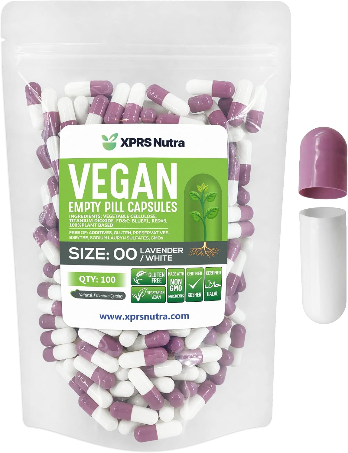 XPRS Nutra Cápsulas Vacías Veganas Tamaño 00 - 500 Unidades - Cápsulas Vegetales para Rellenar