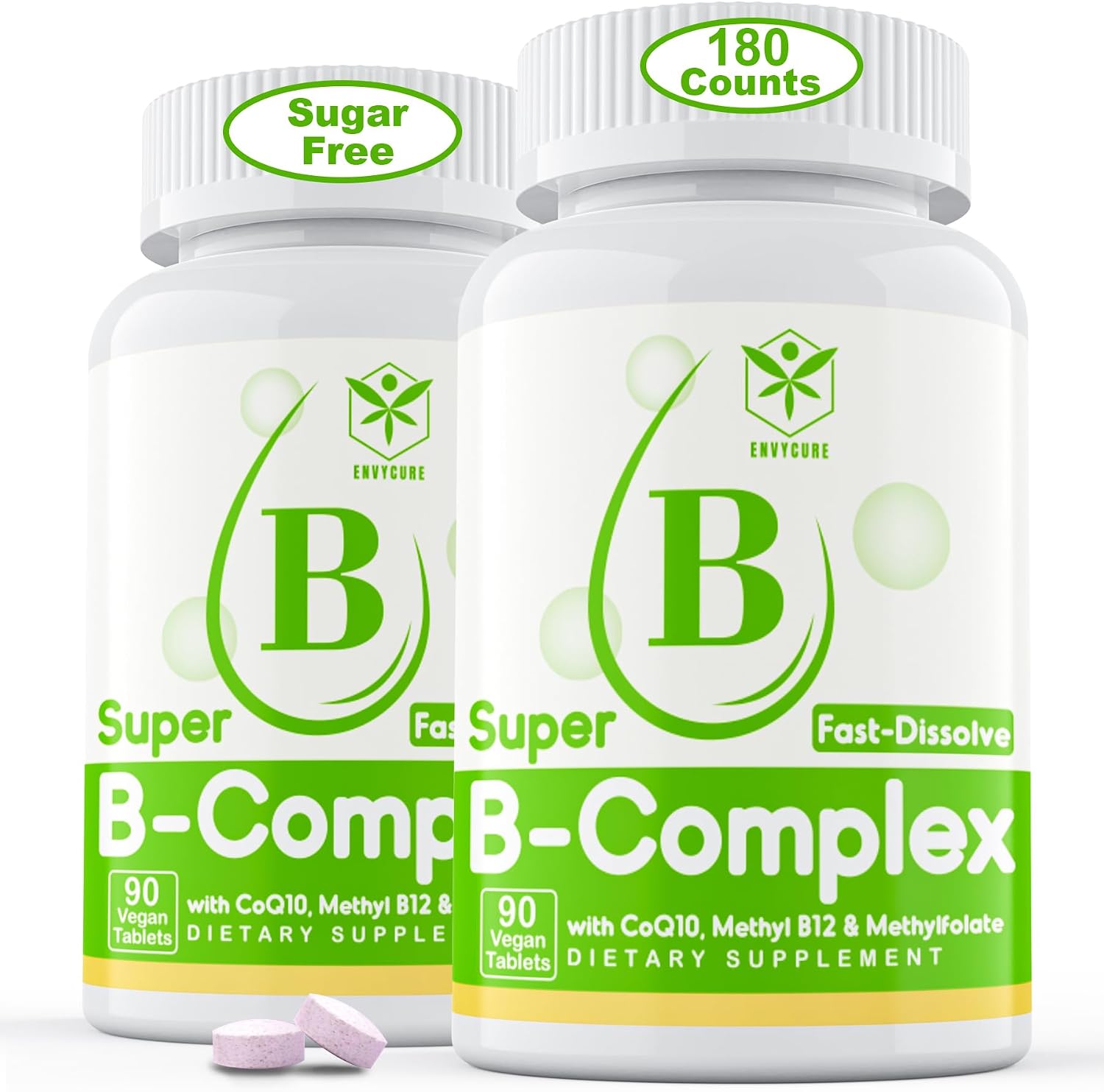 Complejo B Vitaminas sin Azúcar con Metil B12, Metilfolato, B6, B1, B2, B3 - Comprimidos Sublinguales de Rápida Disolución - 180 Comprimidos Veganos