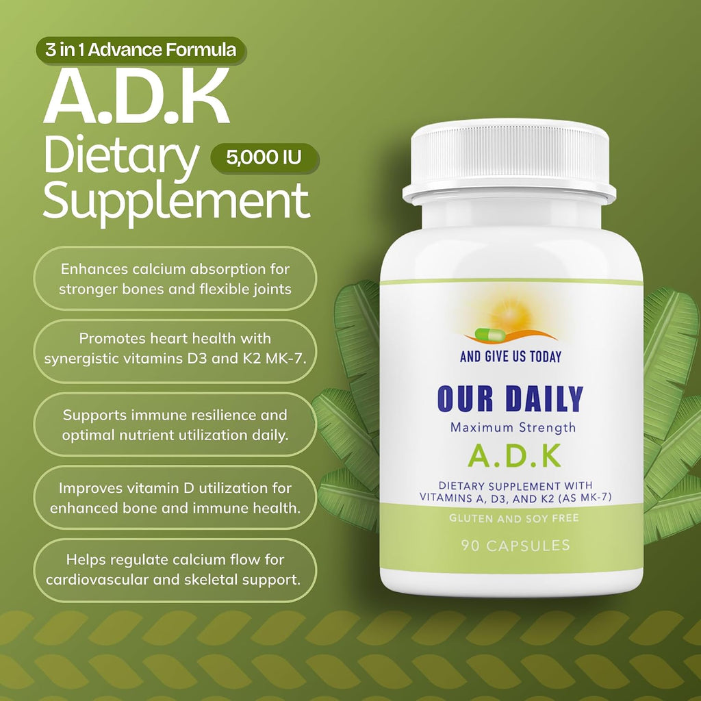 Daily Vites ADK - Vitamina A, D3 y K2 MK-7 - 5000 UI - 180 Cápsulas