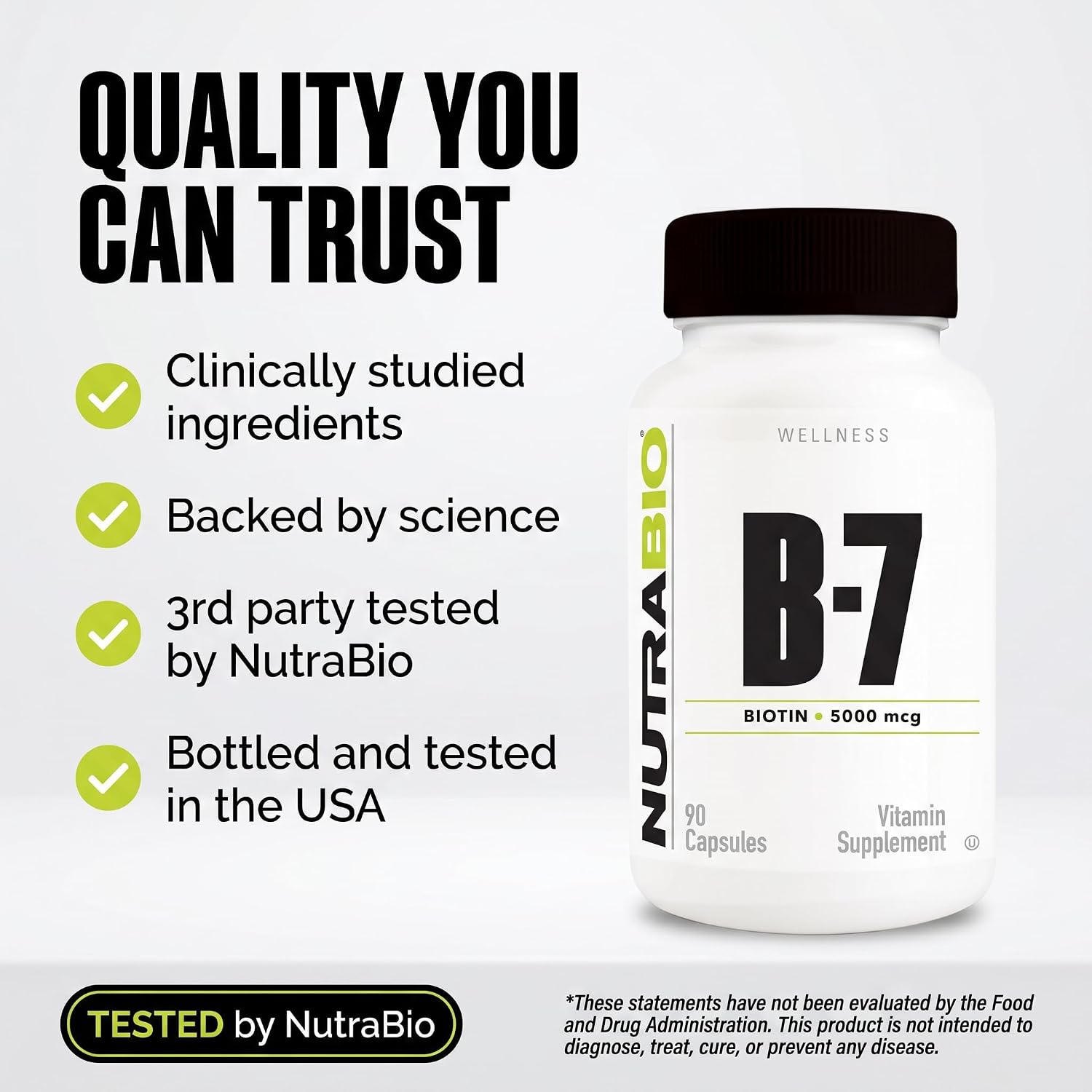 NutraBio Biotina (Vitamina B-7) 5000mcg - 90 Cápsulas Vegetales