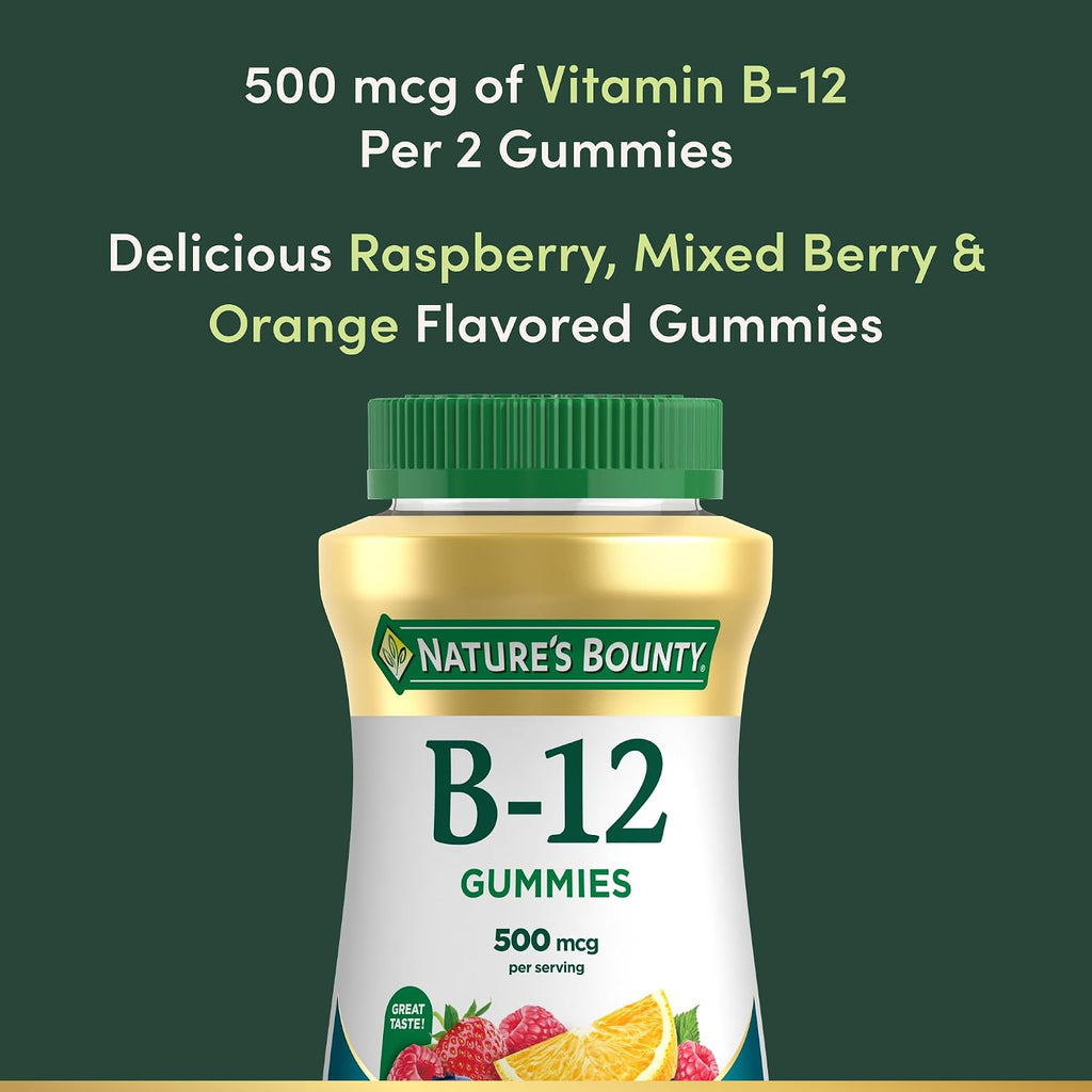 Nature's Bounty Vitamina B12 Gummies, 500 mcg, 160 Gomitas, Sabor Bayas Mixtas