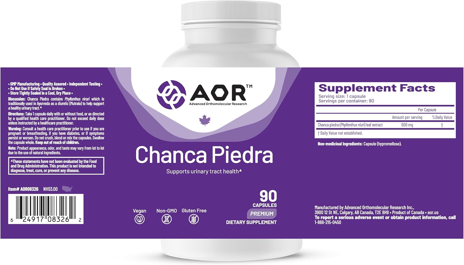 AOR Chanca Piedra 500mg - 90 Cápsulas Veganas