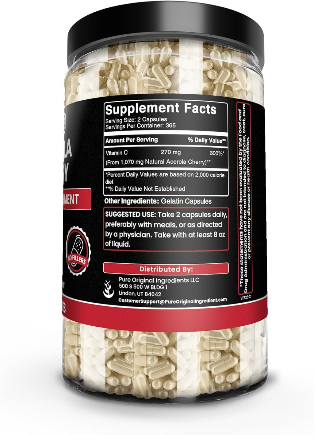 Pure Original Ingredients Acerola Cherry (730 Cápsulas) - Sin Rellenos de Magnesio o Arroz, Siempre Puro, Verificado en Laboratorio