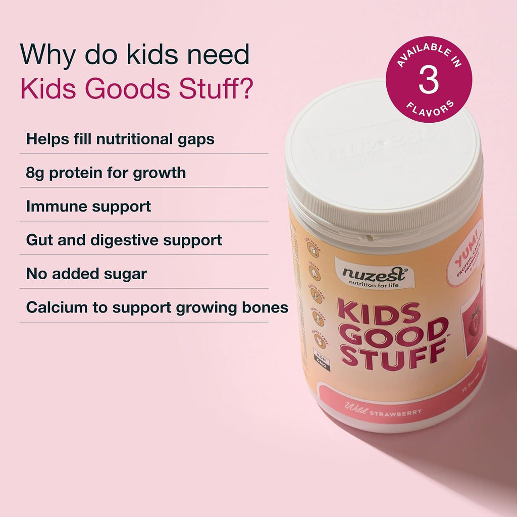 Nuzest Kids Good Stuff - Batido Multivitamínico Vegano Sabor Fresa - 225g (15 raciones)
