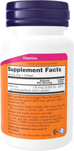 NOW Foods Vitamina D-3 5000 IU - 240 Cápsulas Blandas