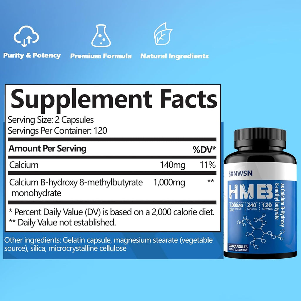 SXNWSN HMB Suplemento - 1000 mg por dosis, 240 Cápsulas