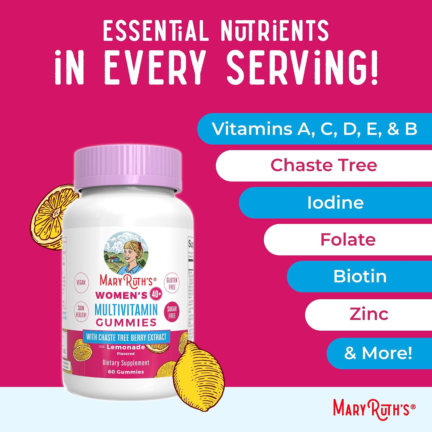 MaryRuth's Multivitamínico para Mujeres 40+ | Gominolas Veganas sin Azúcar con Chasteberry | 60 Unidades