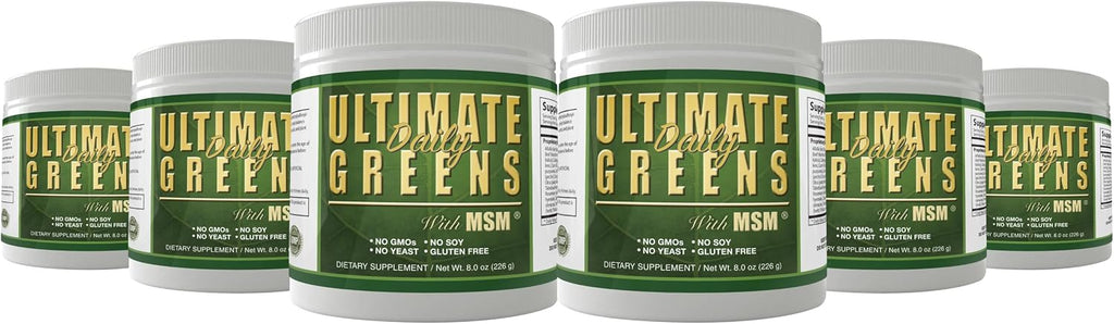 Ultimate Greens con MSM en Polvo - Superalimento Verde Vegano, 6 Paquetes (6 Meses de Suministro)