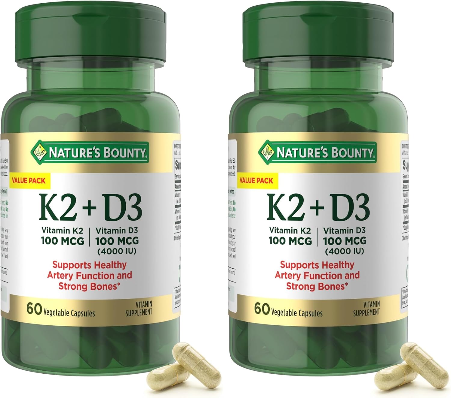 Nature's Bounty Vitamina D3 + K2, 4000 UI D3 + 100 mcg K2, 30 Cápsulas Vegetales