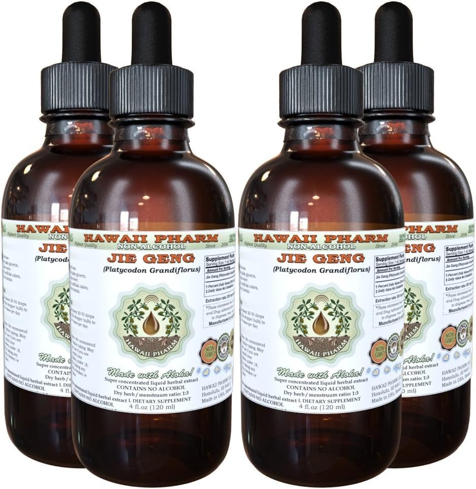 Hawaii Pharm Extracto Líquido de Jie Geng sin Alcohol (Platycodon Grandiflorus) - 4x120 ml