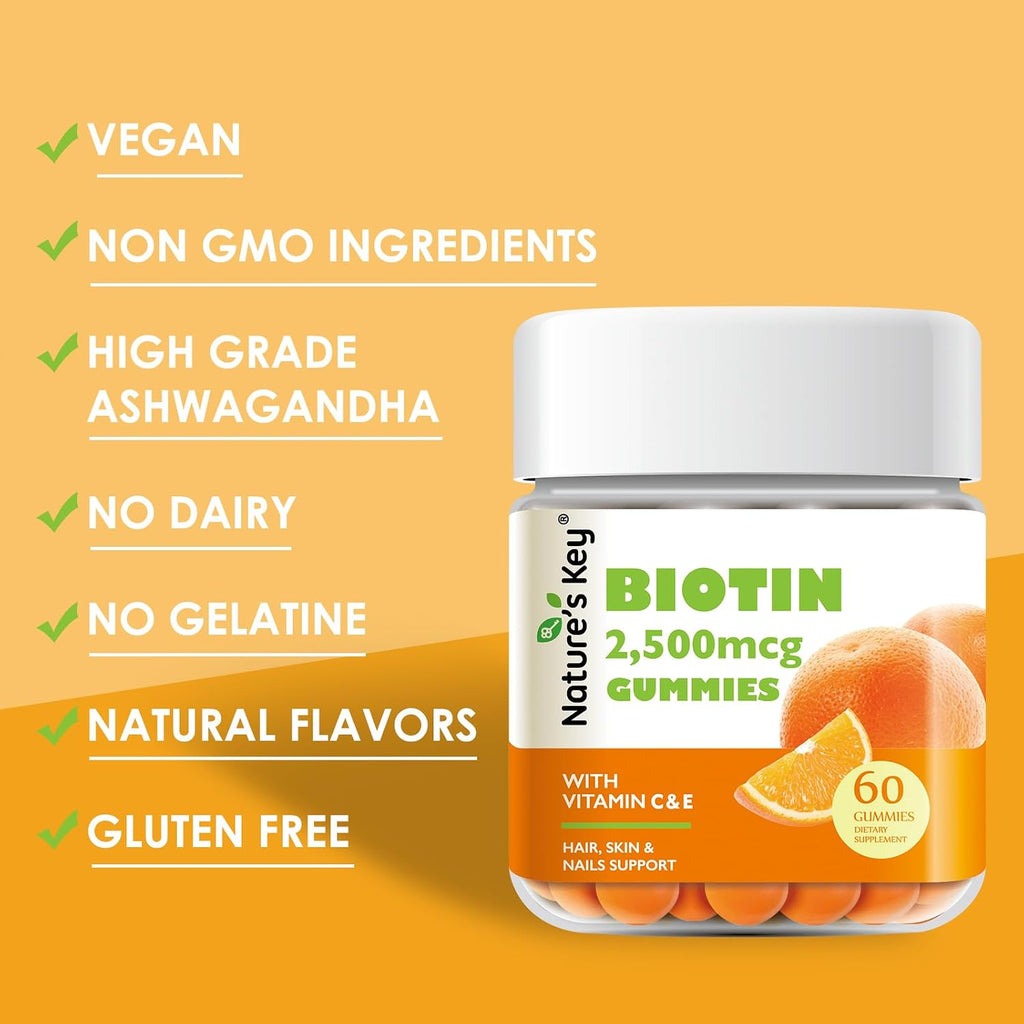 Nature's Key Gominolas de Biotina con Vitamina C y E – Veganas – 60 unidades