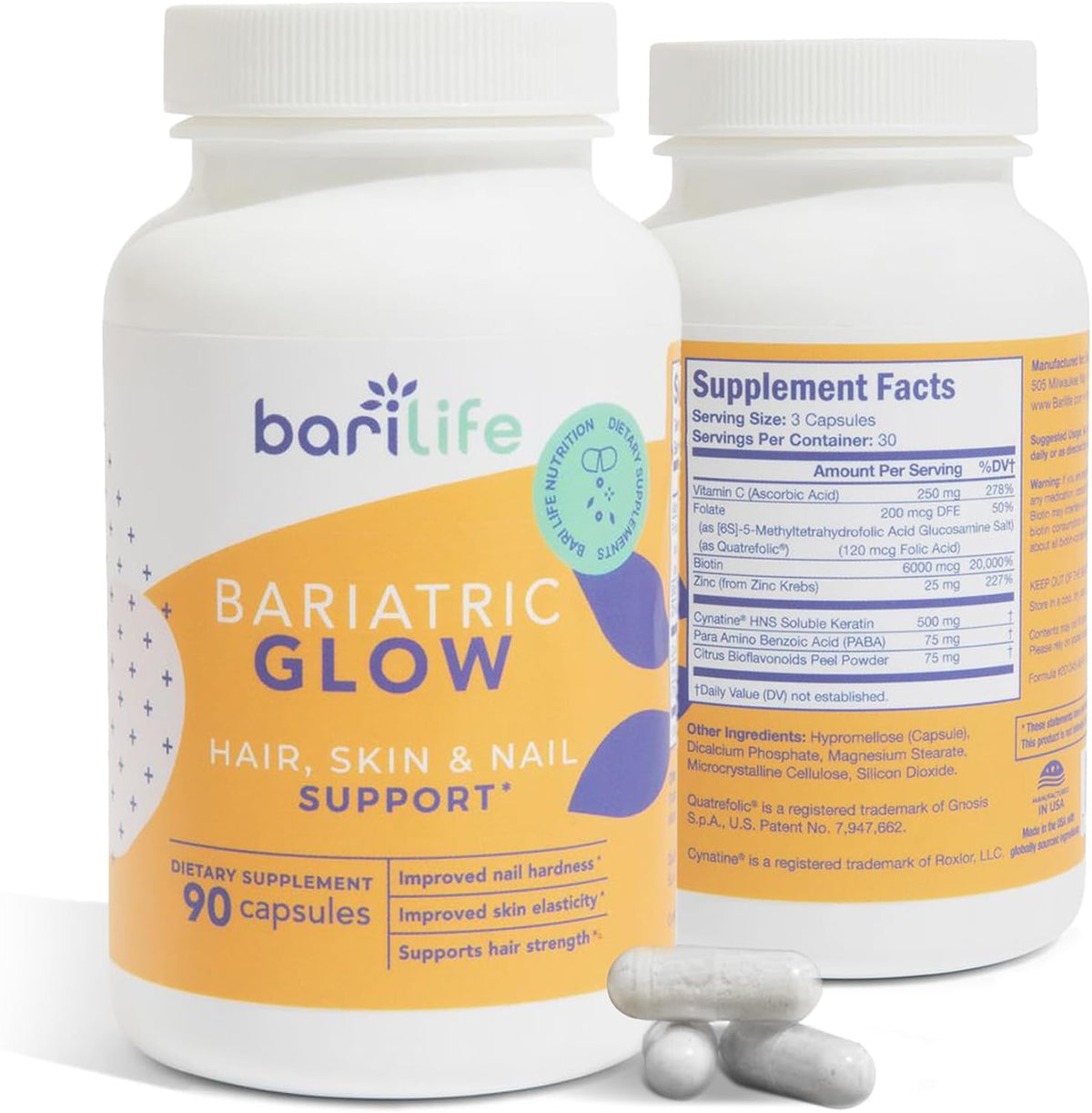 Bari Life Hair, Skin & Nails Supplement – Biotina: Contribuye al mantenimiento del cabello y la piel en – Image 1