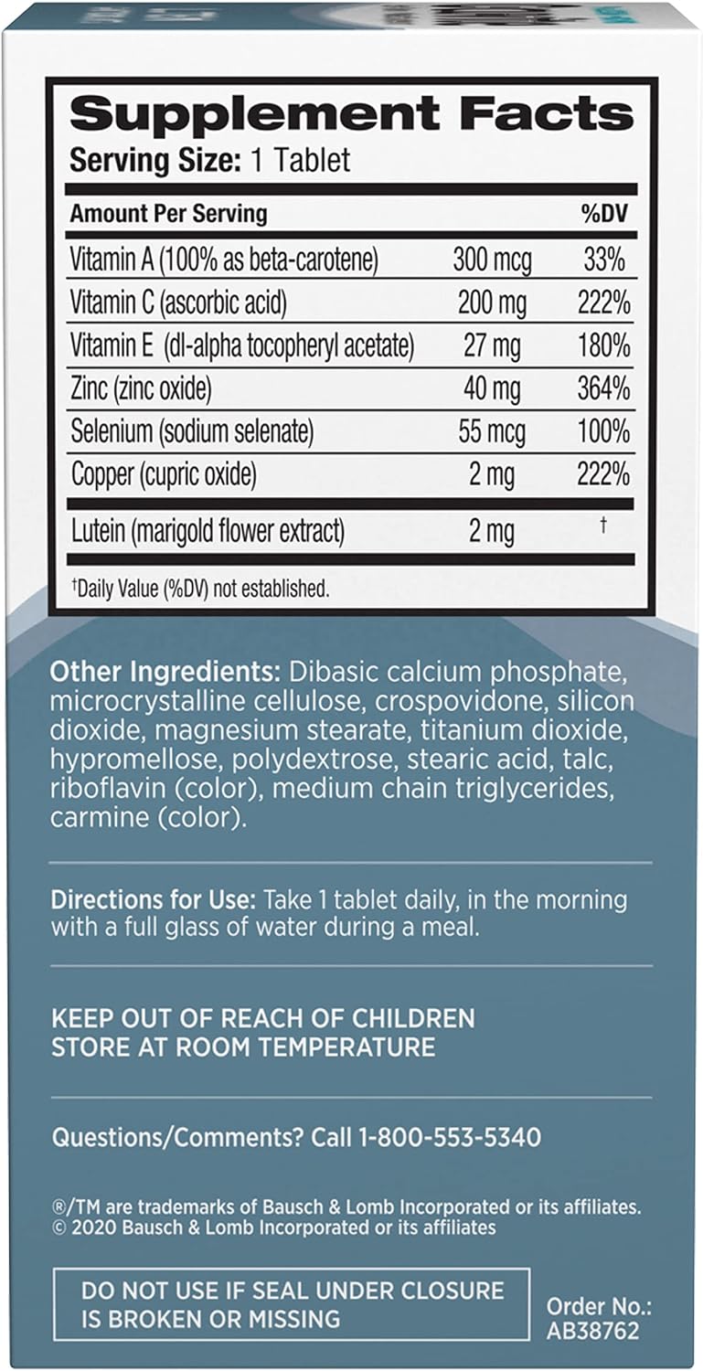 Bausch + Lomb Ocuvite Suplemento de Vitaminas y Minerales con Luteína, 120 Comprimidos (Pack de 3)