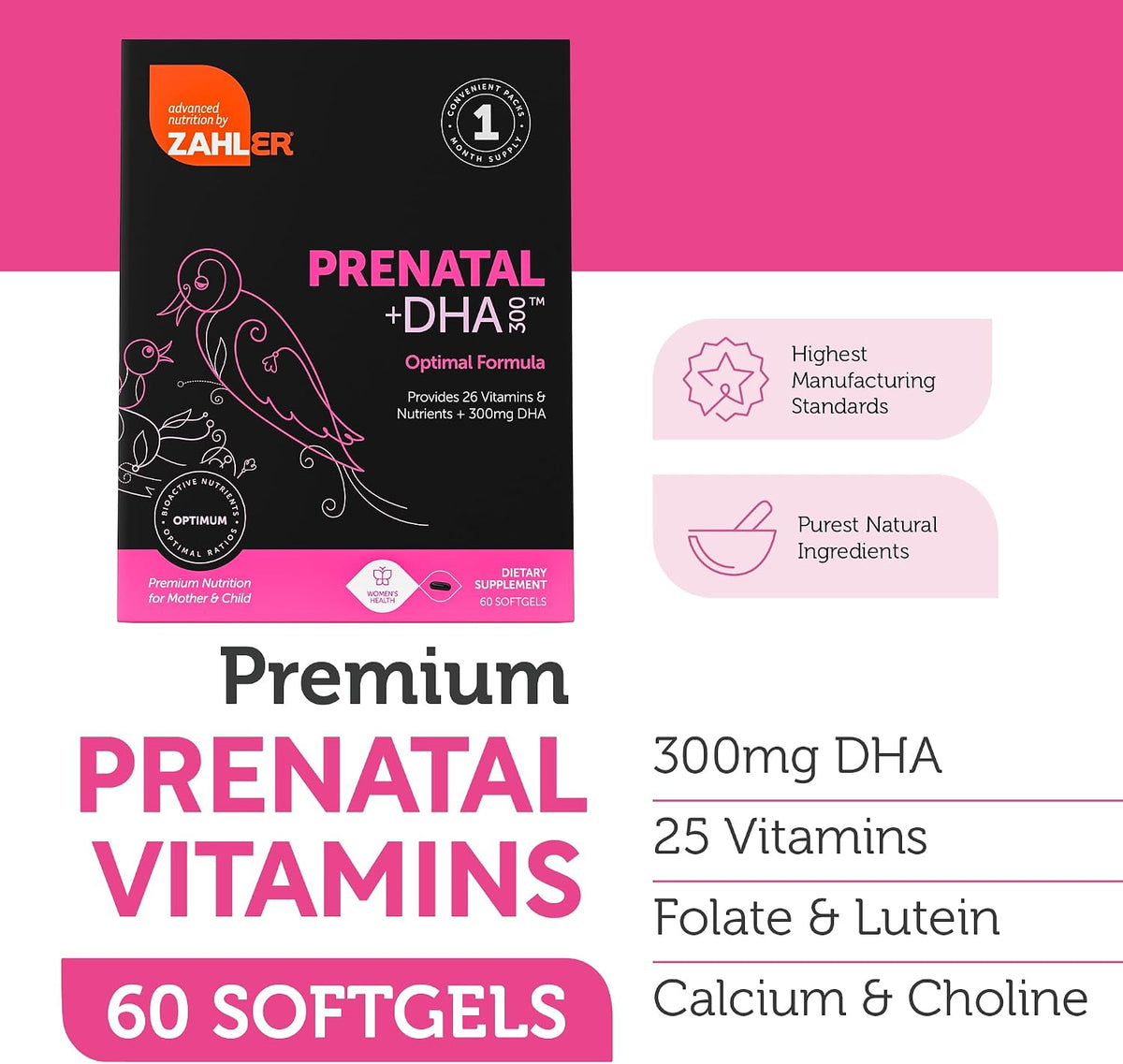 Zahler Prenatal +DHA 300 - Vitaminas – El DHA y el folato juntos ayudan a mantener una función cognitiva normal y – Image 3