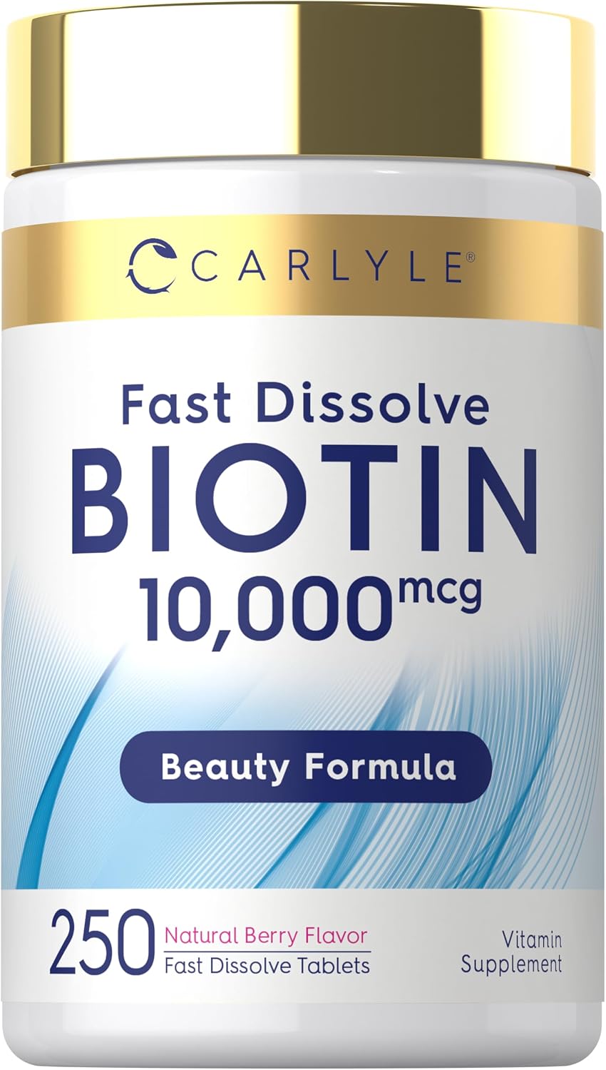Carlyle Biotin 10000mcg | 250 Comprimidos de Disolución Rápida | Máxima Potencia | Vegetal, No OGM, Sin Gluten