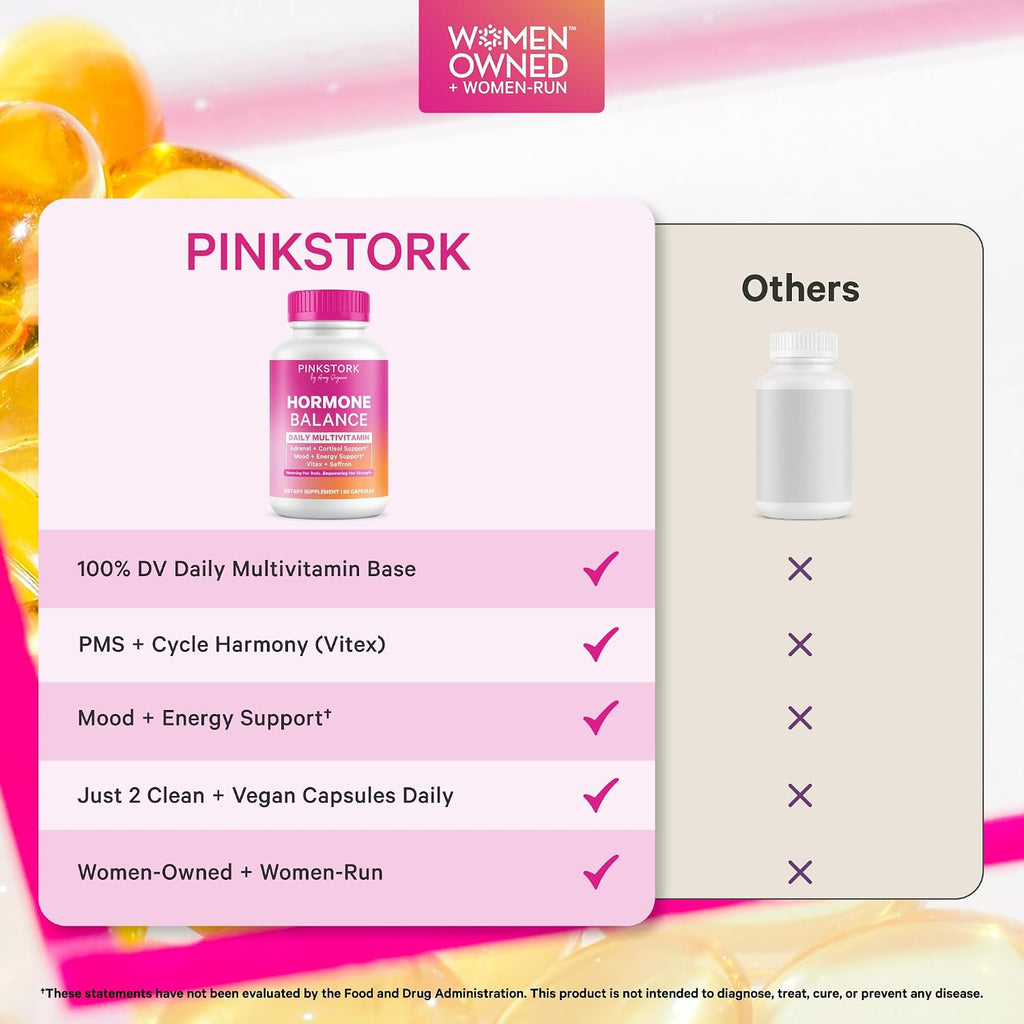 Pink Stork Hormone Balance Multivitamin for Women | Multivitamínico para Mujeres con Vitex, Ashwagandha y Magnesio | 60 Cápsulas Veganas