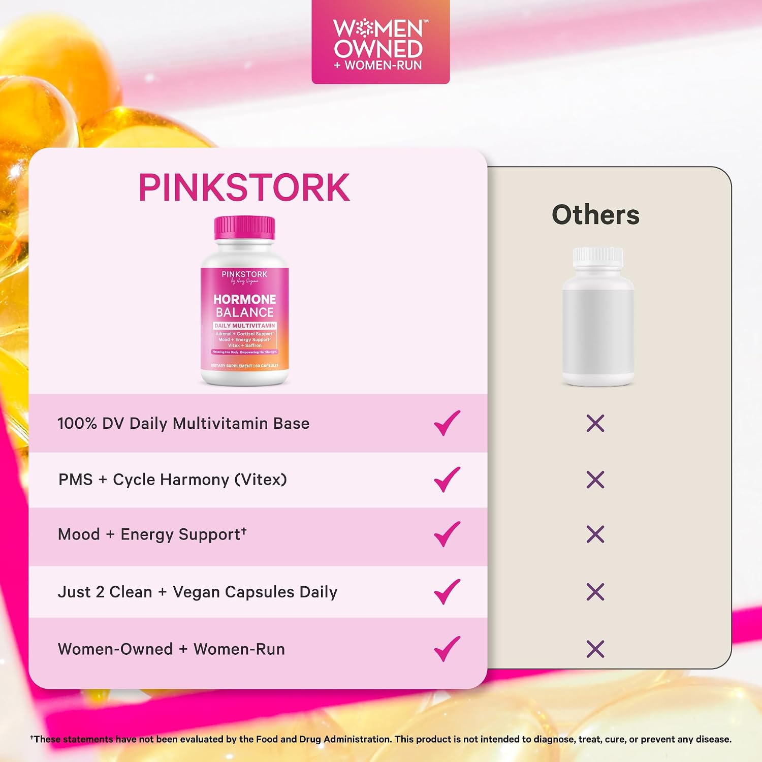 Pink Stork Hormone Balance Multivitamin for Women | Multivitamínico para Mujeres con Vitex, Ashwagandha y Magnesio | 60 Cápsulas Veganas