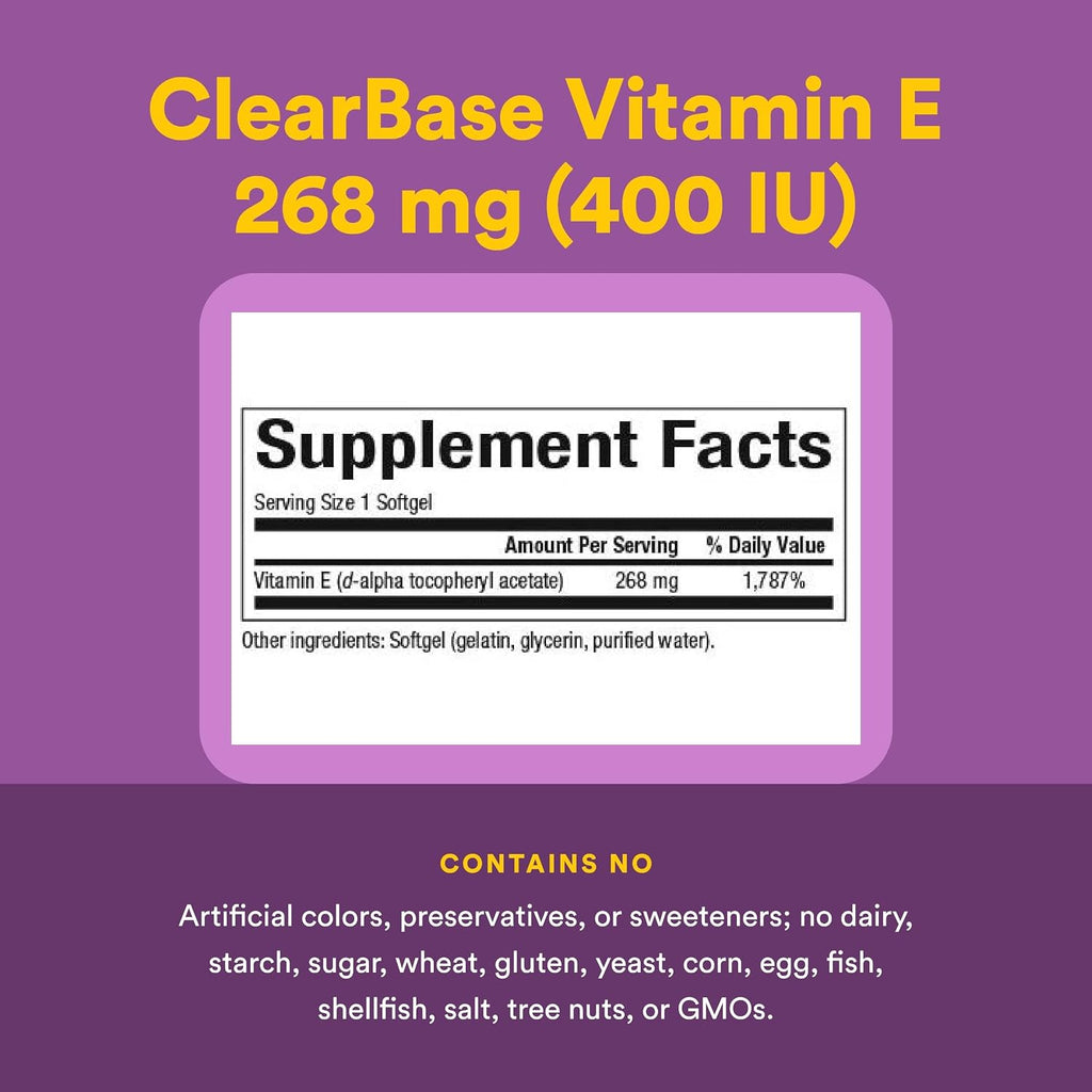 Natural Factors Clear Base Vitamina E 400 UI, 60 Cápsulas Blandas