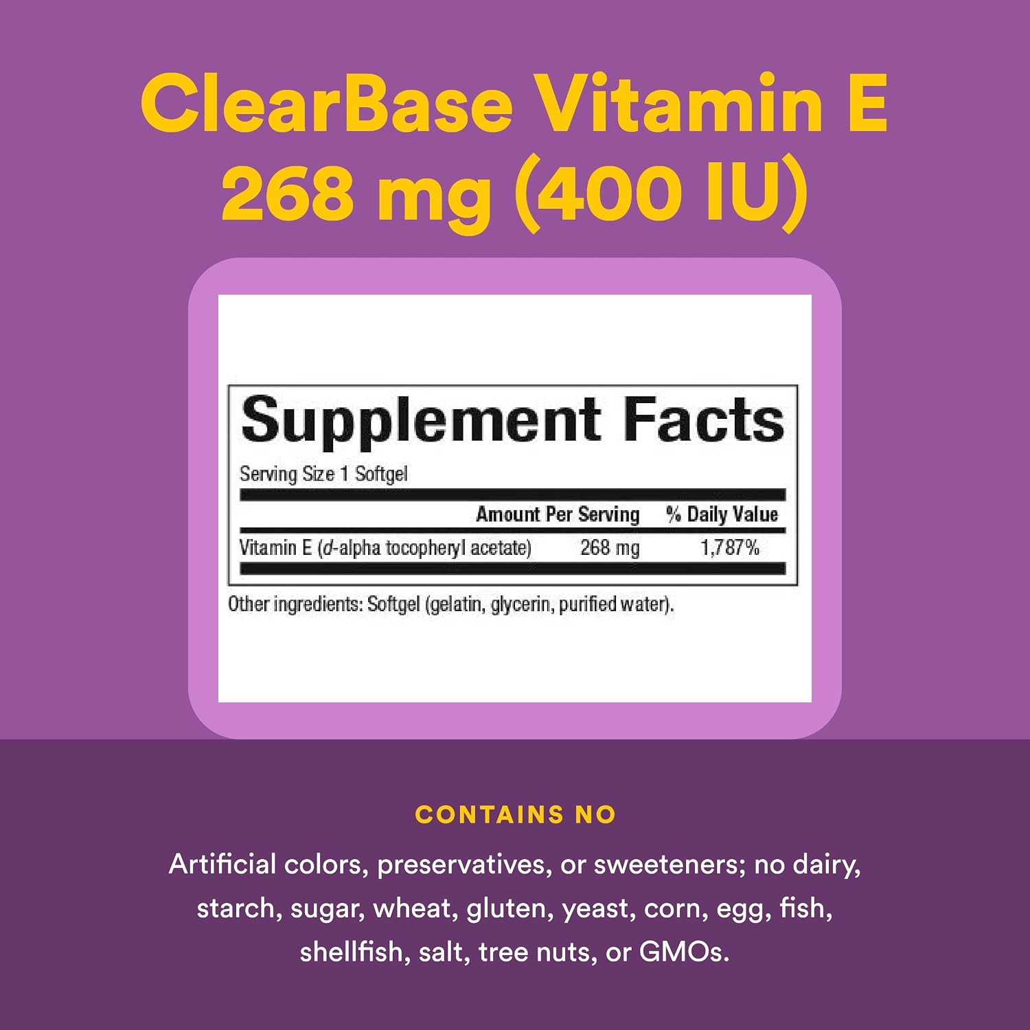 Natural Factors Clear Base Vitamina E 400 UI, 60 Cápsulas Blandas