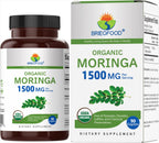 Brieofood Moringa Orgánica 1500mg, 45 Dosis, Vegetariano, Sin Gluten, 90 Comprimidos Vegetarianos