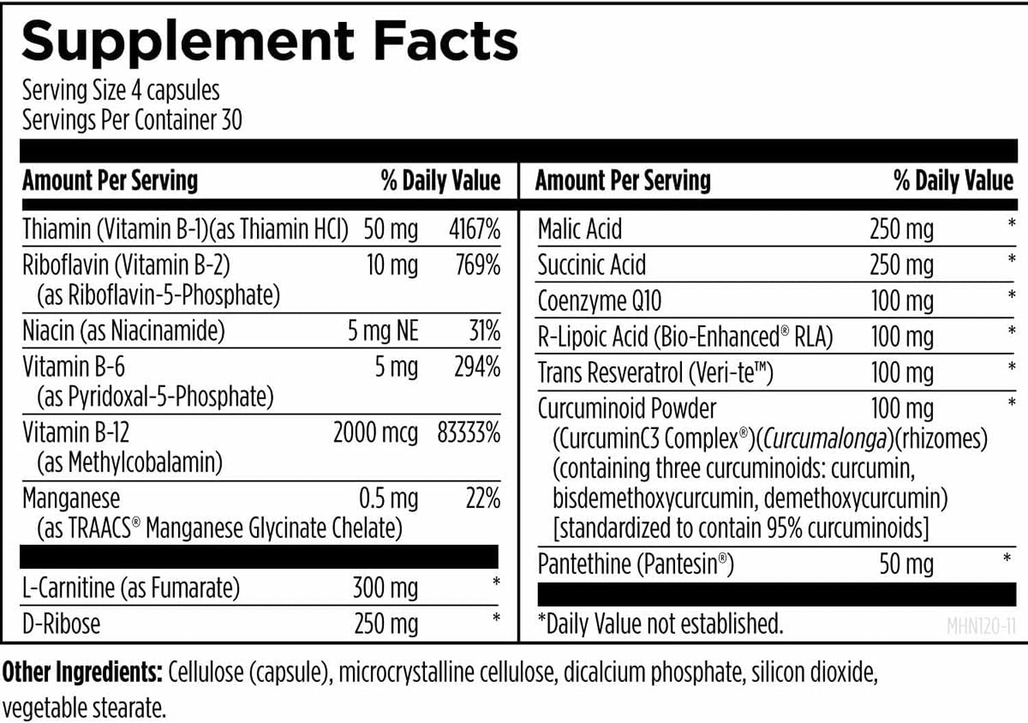 Designs for Health Mitochondrial NRG – Suplemento de Energía Mitocondrial con Ácido Alfa Lipóico, Resveratrol Trans y Curcumina (120 Cápsulas Veganas)