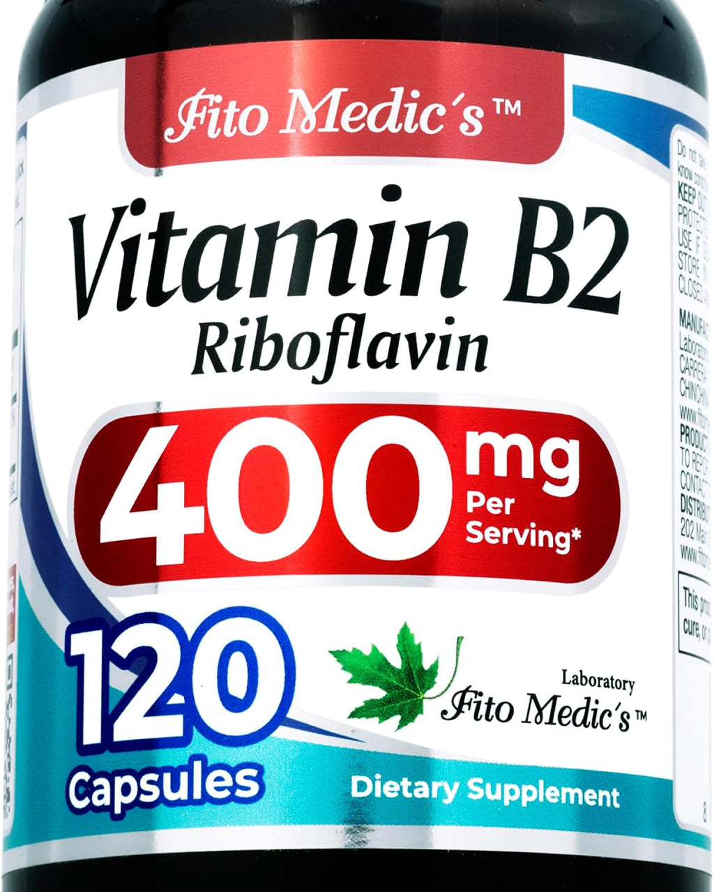 FITO MEDIC'S Lab | Vitamina B2 | 120 Cápsulas | 400 mg | Riboflavina de Alta Absorción