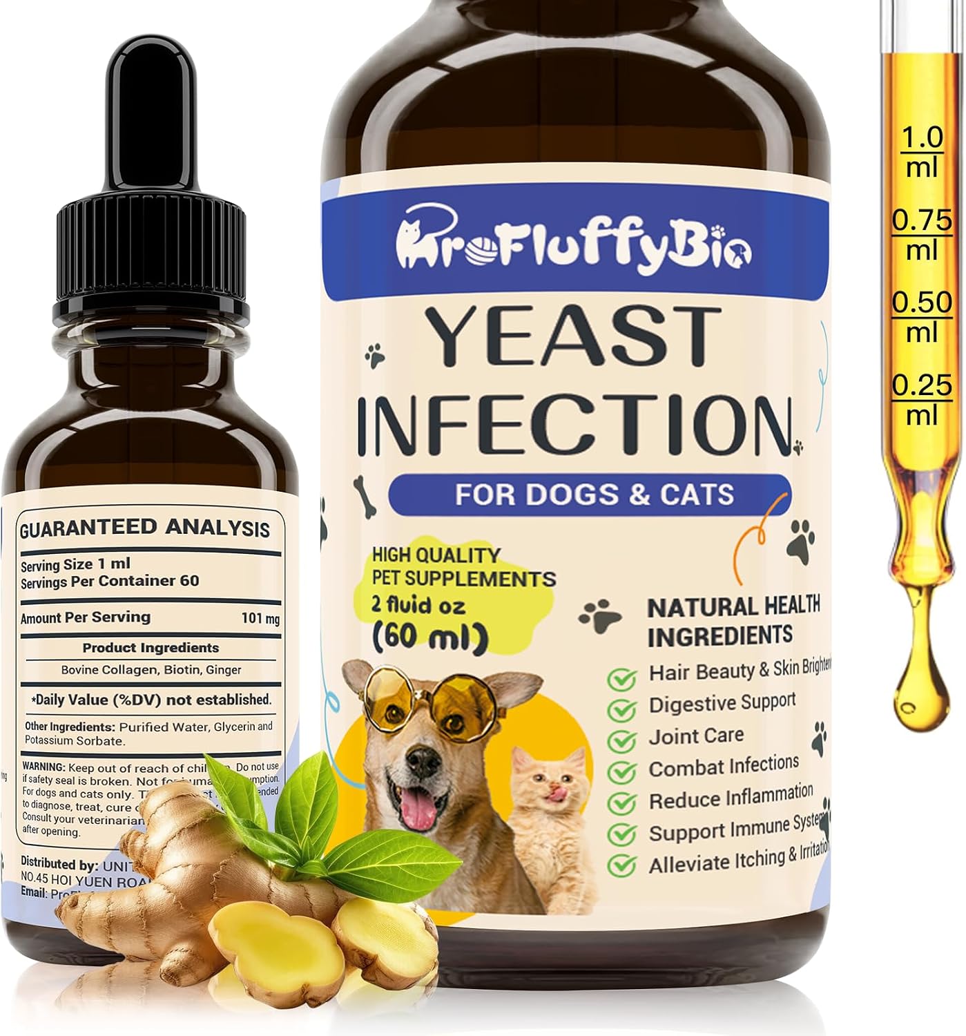 Natural Dog Yeast Infection Treatment - Gotas herbales para perros contra infecciones por levaduras, picor y alergias (2 pack de 59 ml)